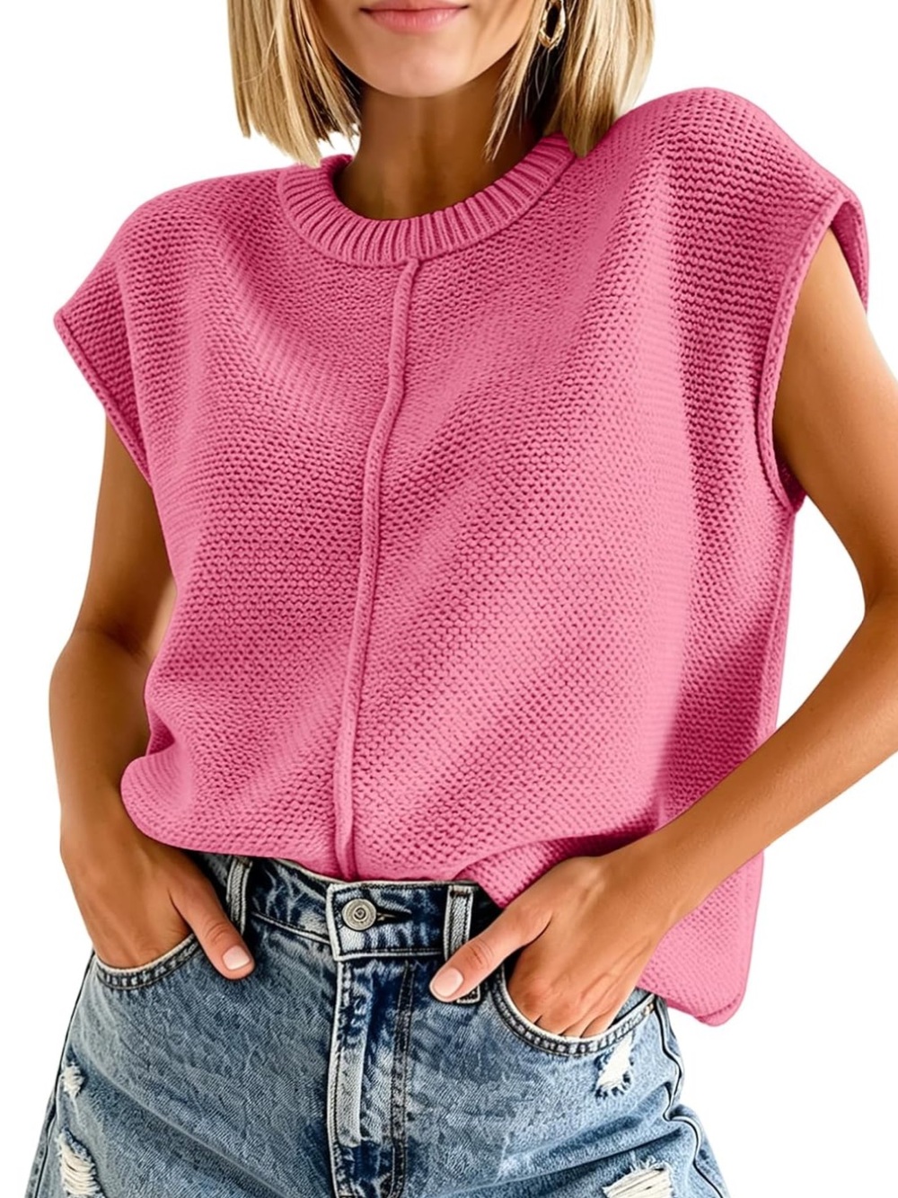 Women's Sleeveless Knit Sweater Vest - Pink